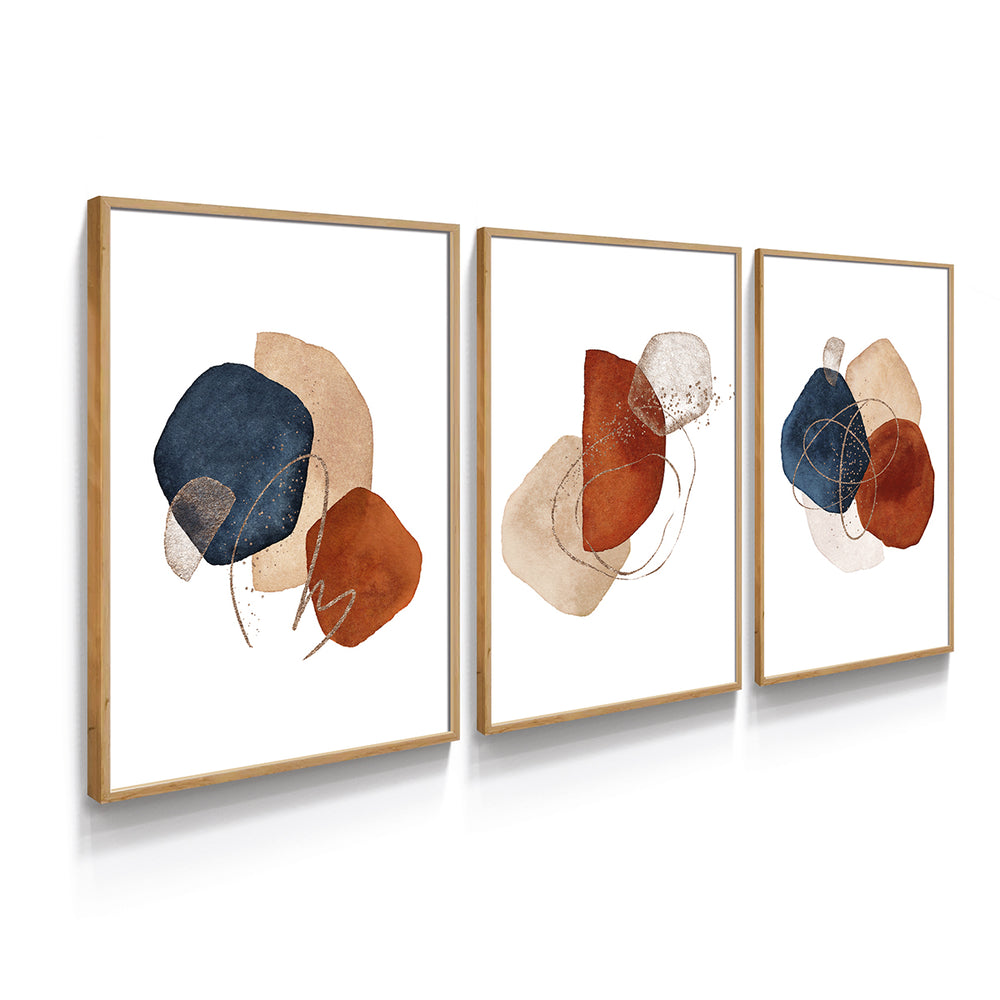 Composição de quadros Abstrato minimalista Azul & Marrom Trio