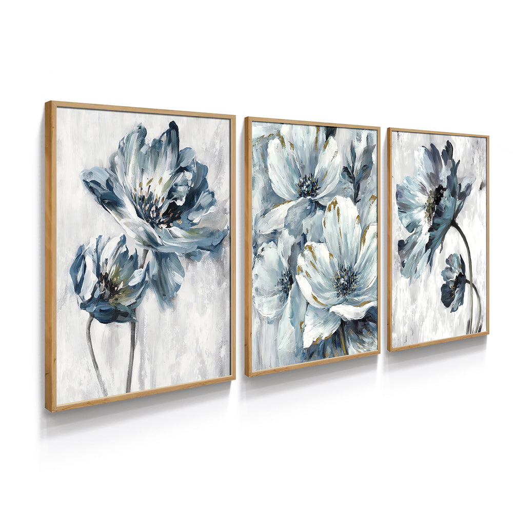 Composição de Quadros trio Floral Mongolia azul