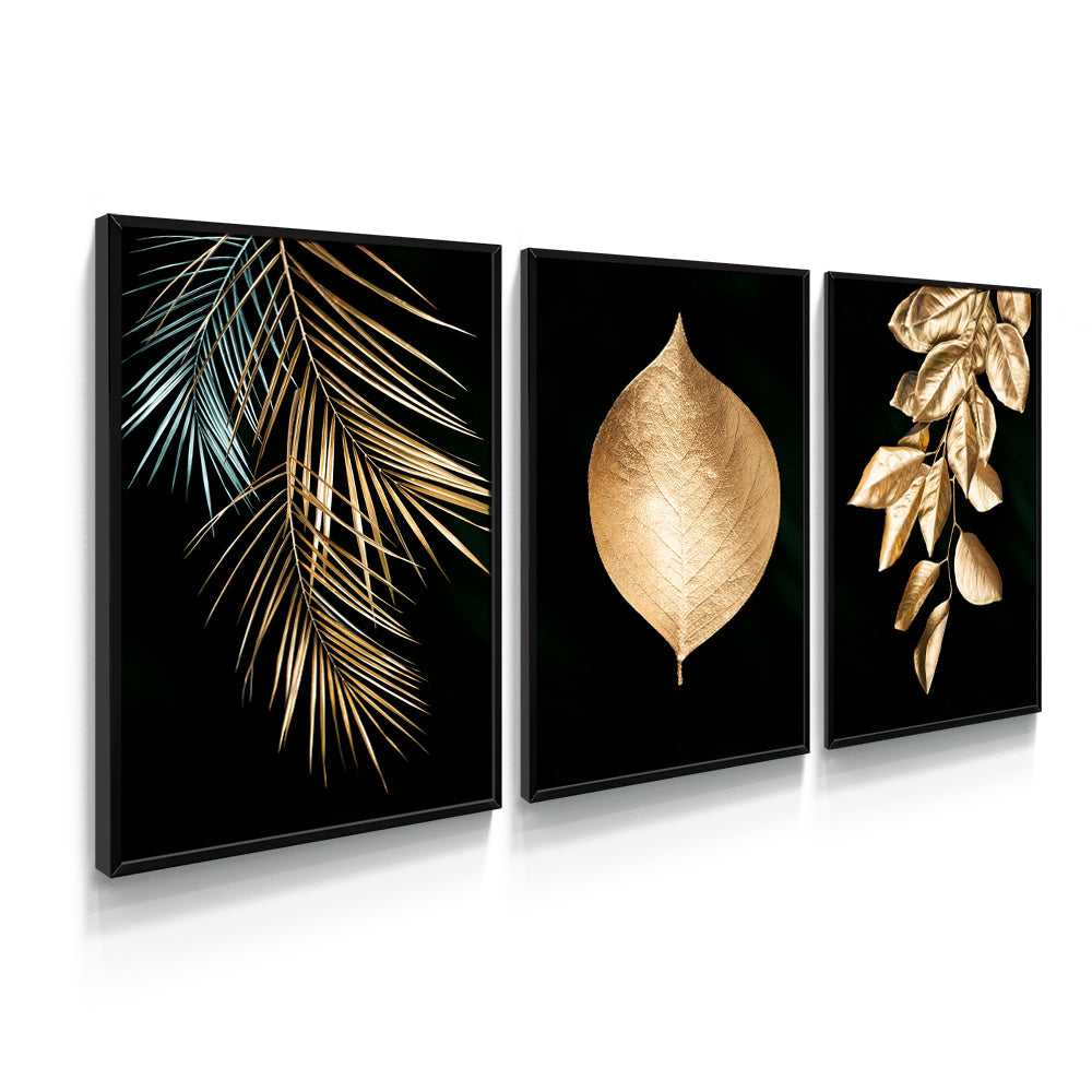 Composição de quadros Golden Leaf Trio