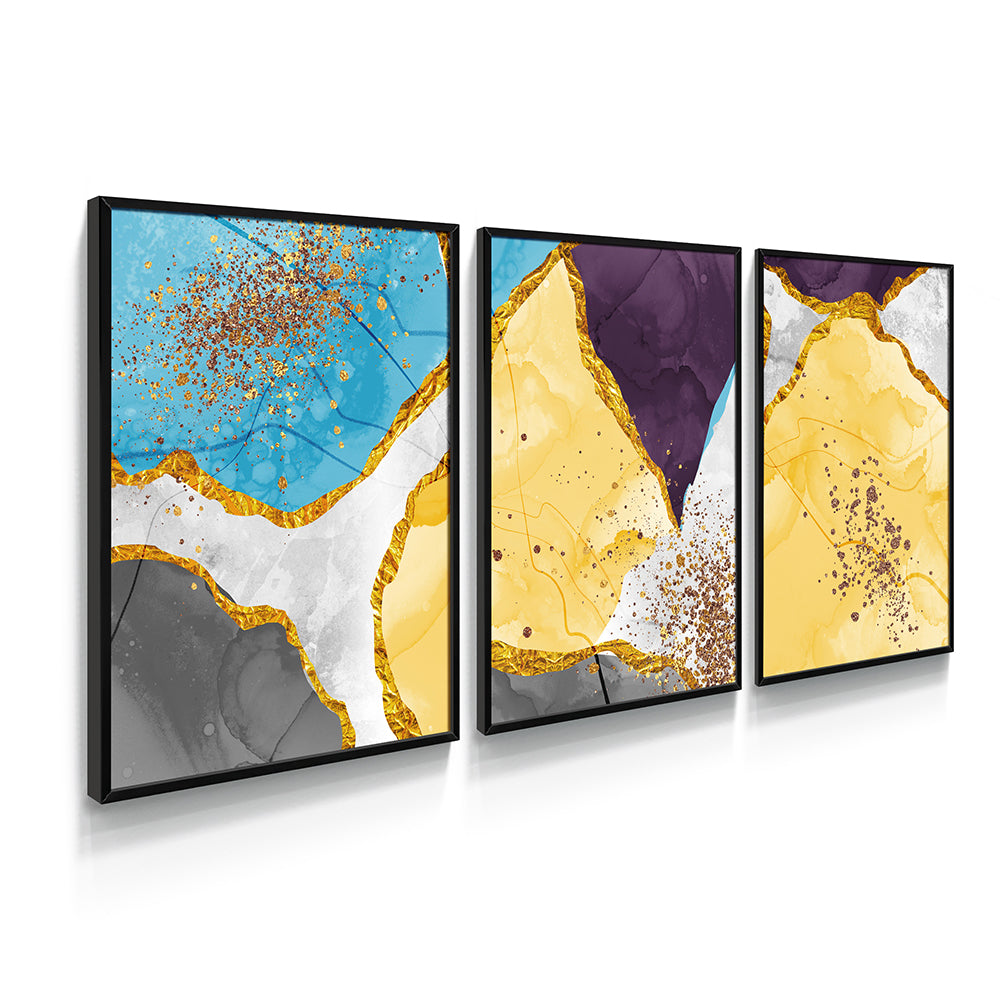 Composição de quadros Abstrato Cores & Dourado Trio
