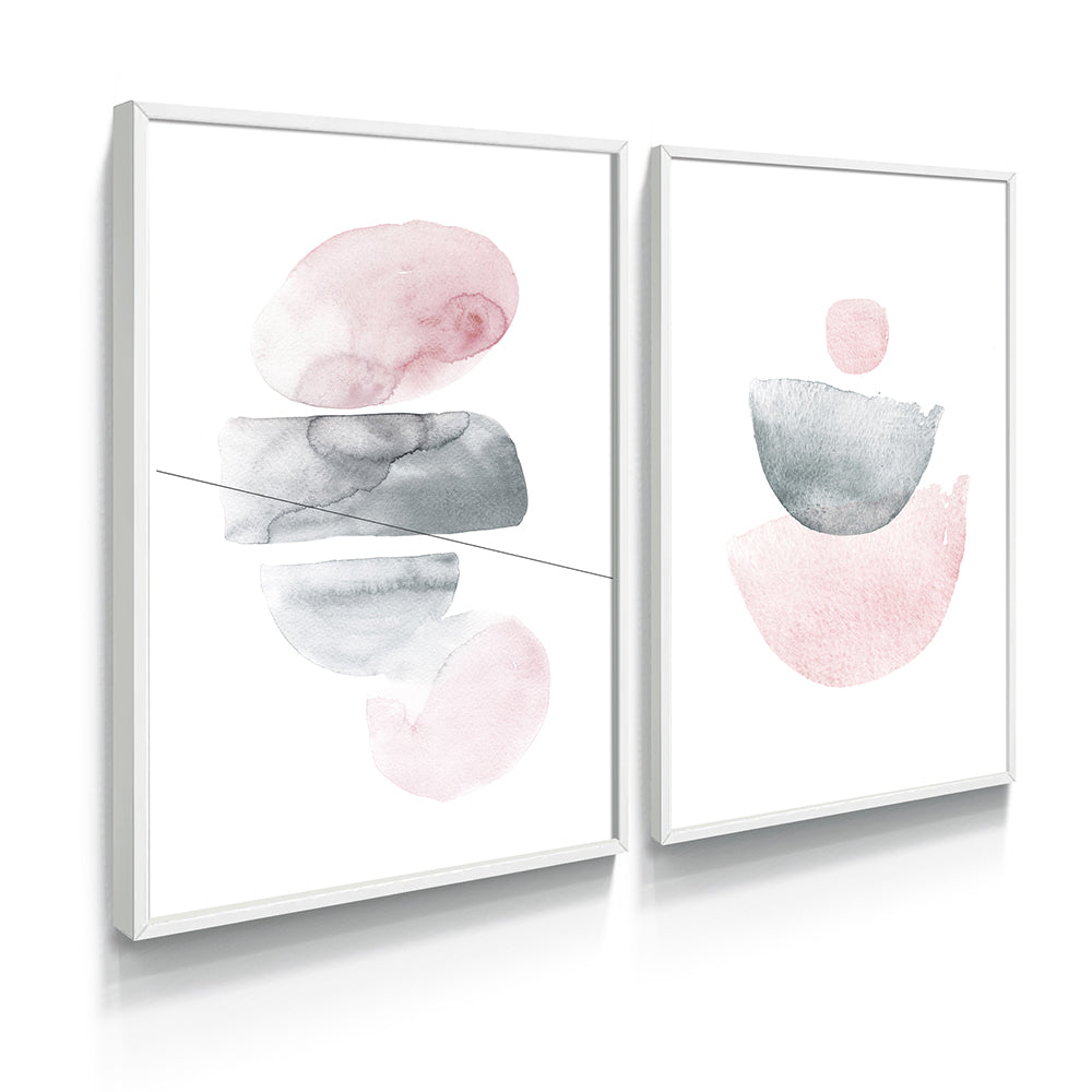 Composição de quadros Duo Abstrato Rosa Cinza