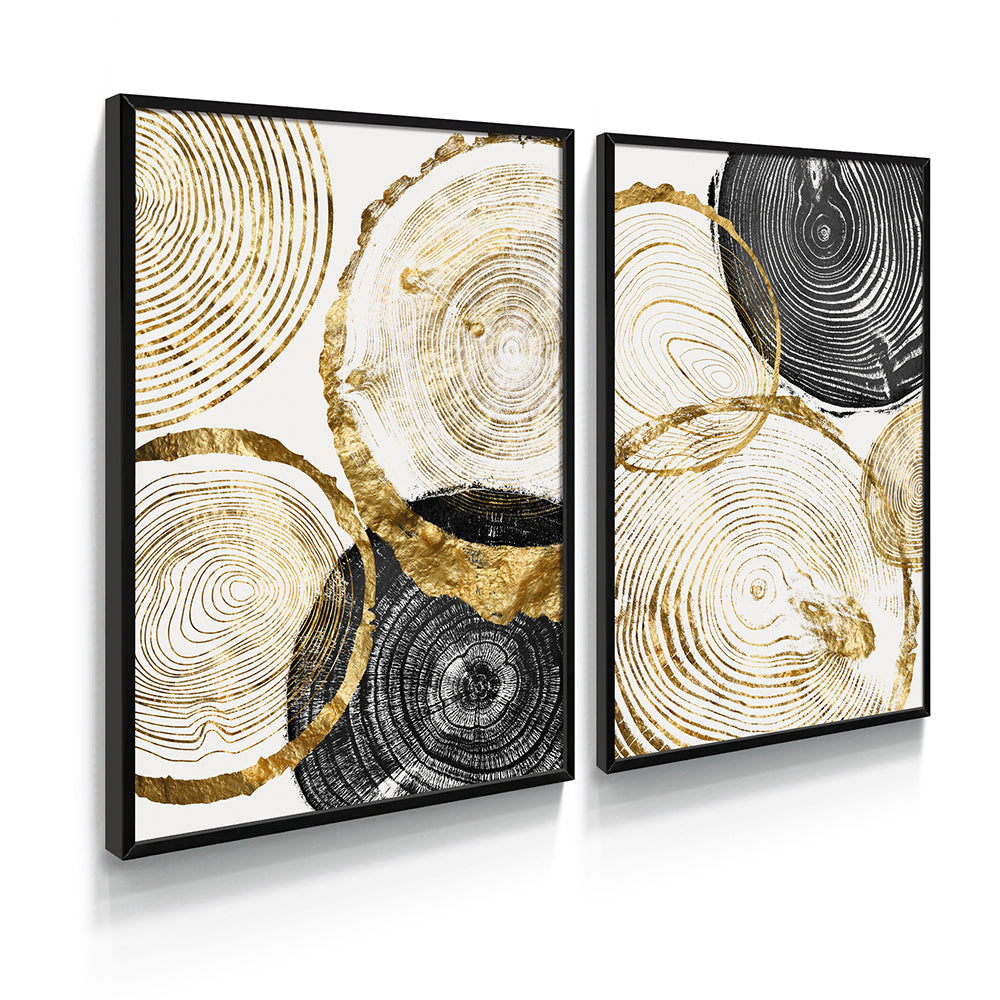 Composição de quadros Duo Círculos Dourados