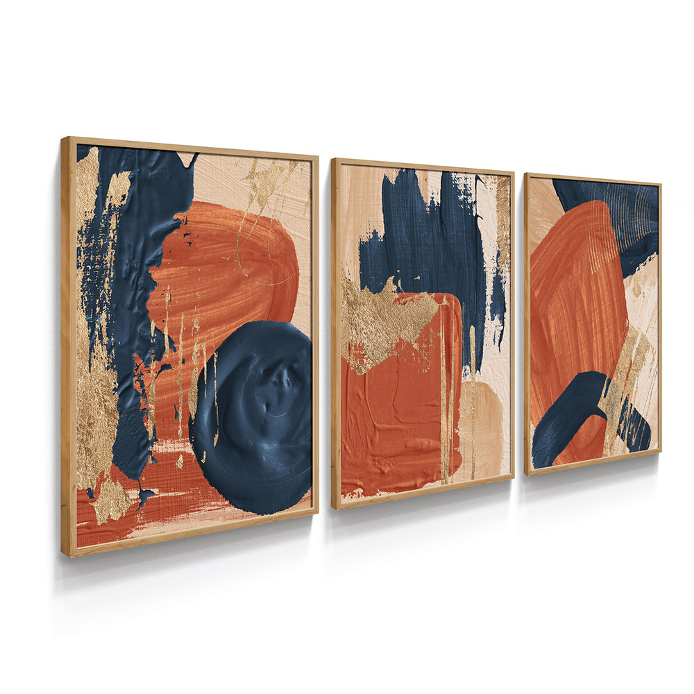 Composição de quadros Abstrato Terracota & Azul Trio