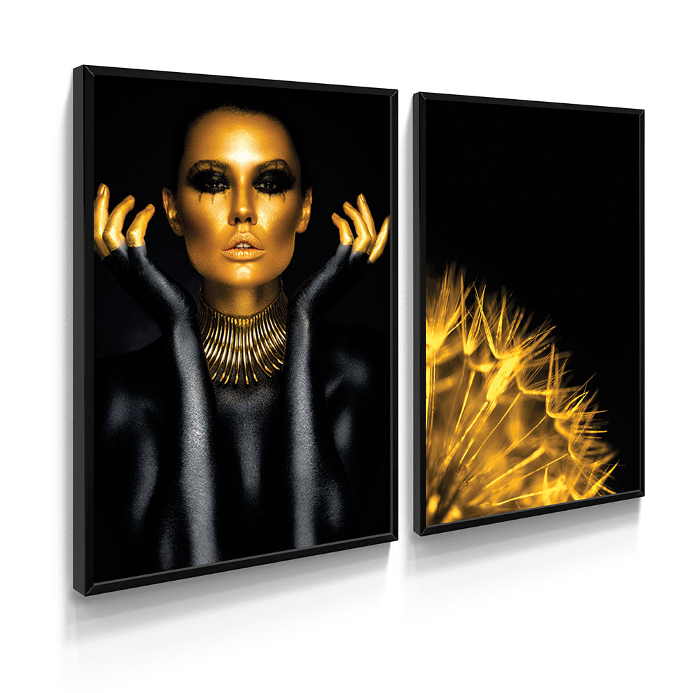 Composição de quadros Mulher em Ouro & Preto Duo