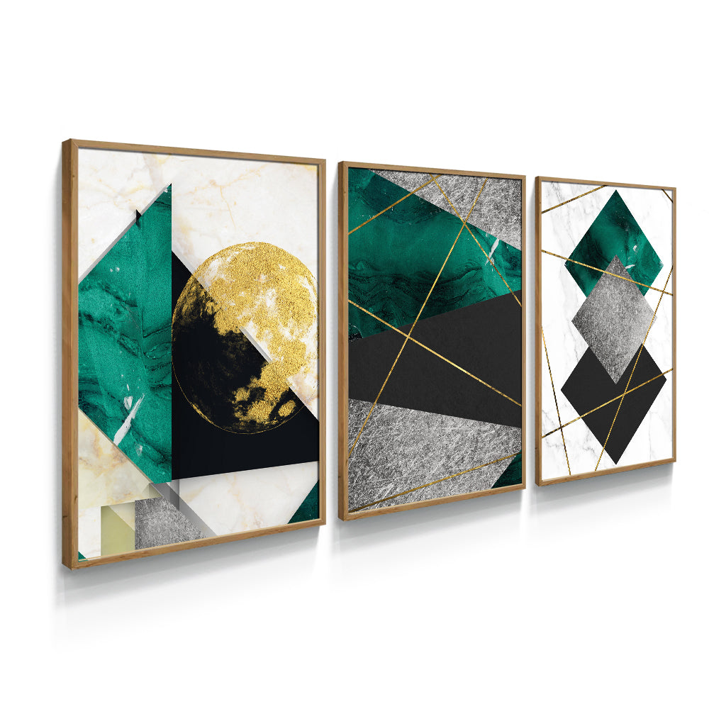 Composição de quadros Trio Zara Geométrico Cinza/Preto