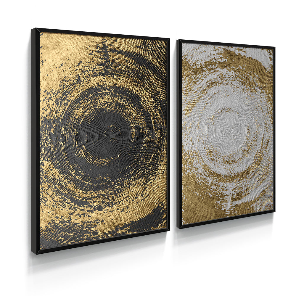 Composição de quadros Duo Textura Círculo Dourado