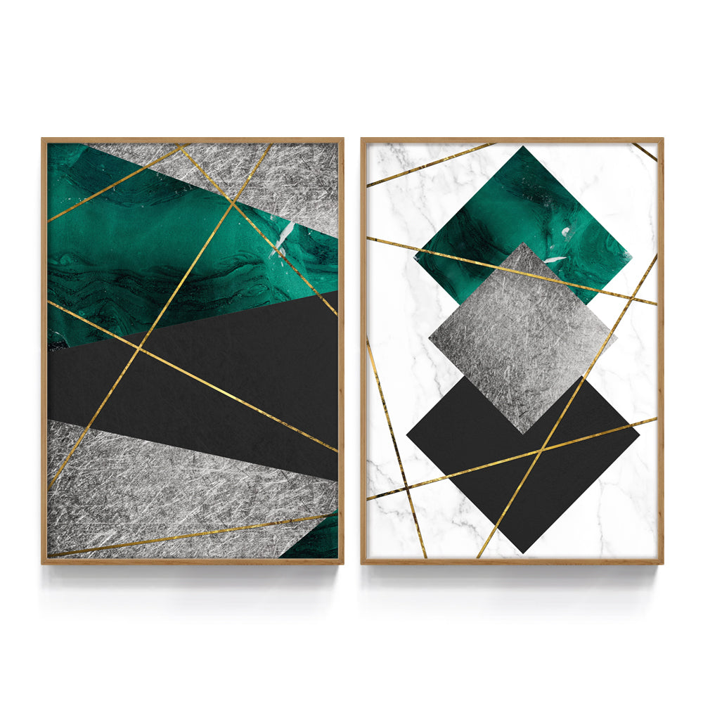 Composição de quadros Duo Zara Geométrico Cinza/Preto