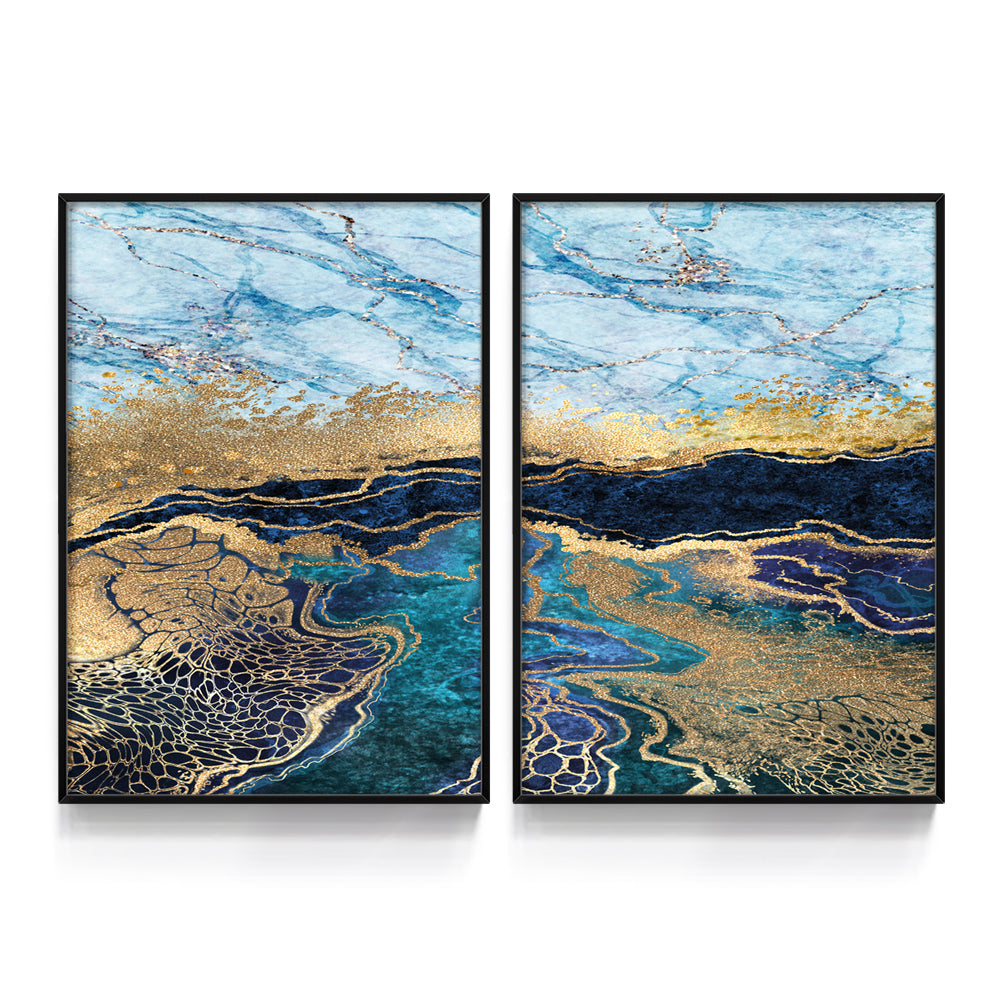 Composição de quadros Duo Abstrato Dourado & Azul