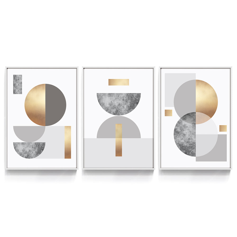 Composição de quadros Trio Círculos Cimento Gold