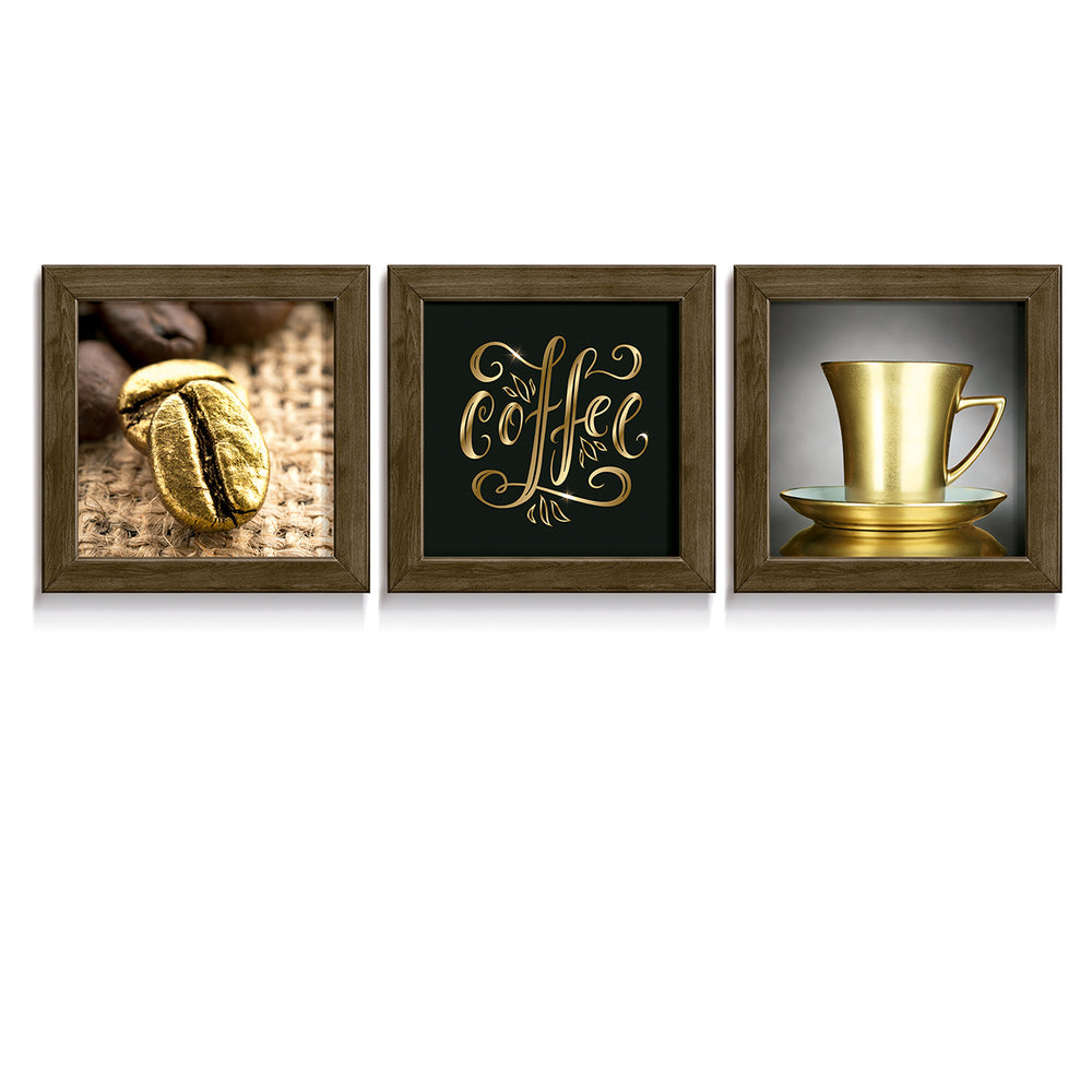 Composição de quadros Golden Coffee Trio 1
