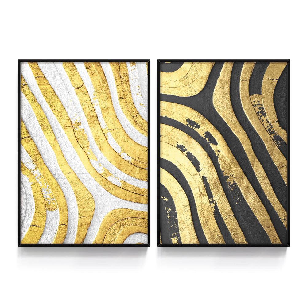 Composição de quadros Duo Textura Dourada 4