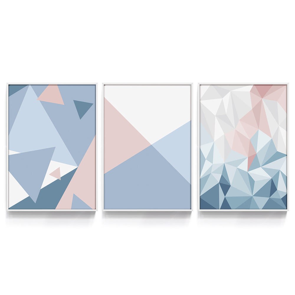 Composição de quadros Trio Geo Azul