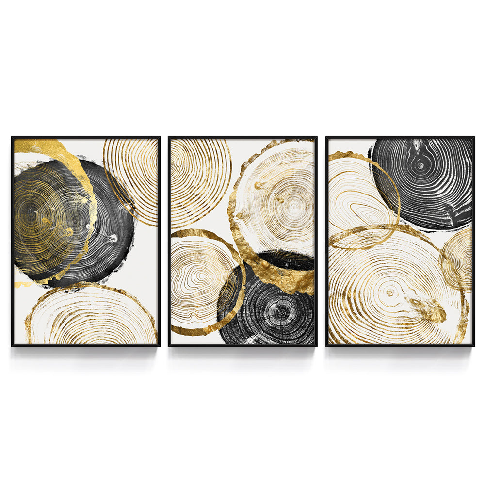 Composição de quadros Trio Círculos Dourados