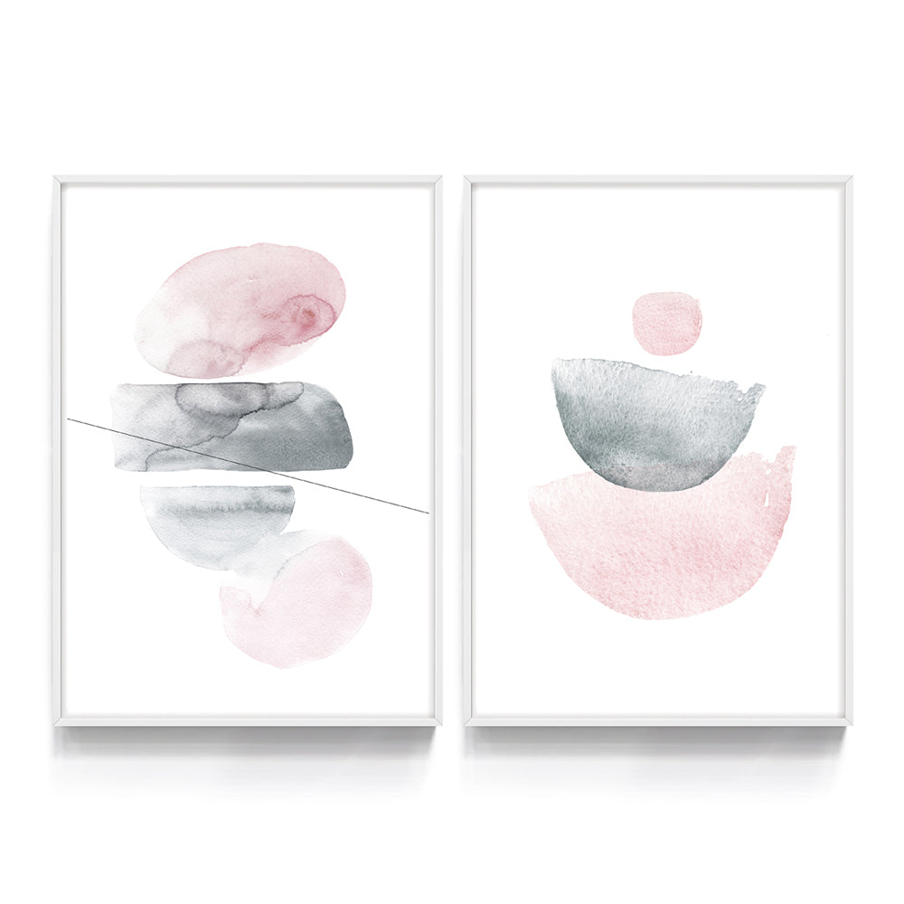 Composição de quadros Duo Abstrato Rosa Cinza