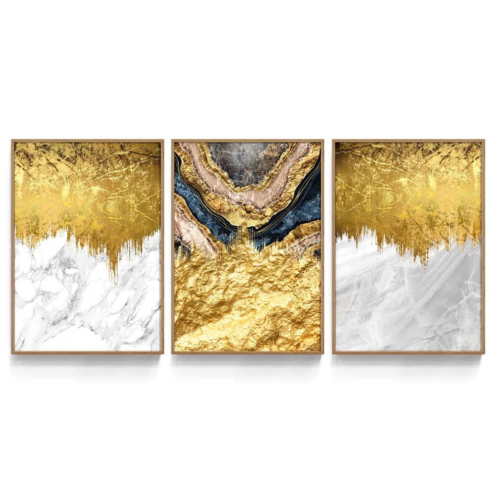 Composição de quadros Trio Mármore Branco Ouro