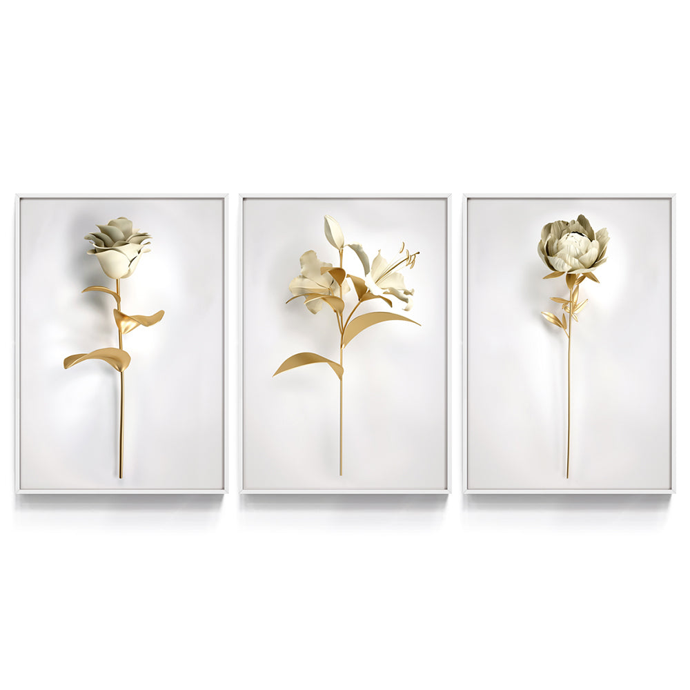 Composição de Quadros Trio Floral Gold