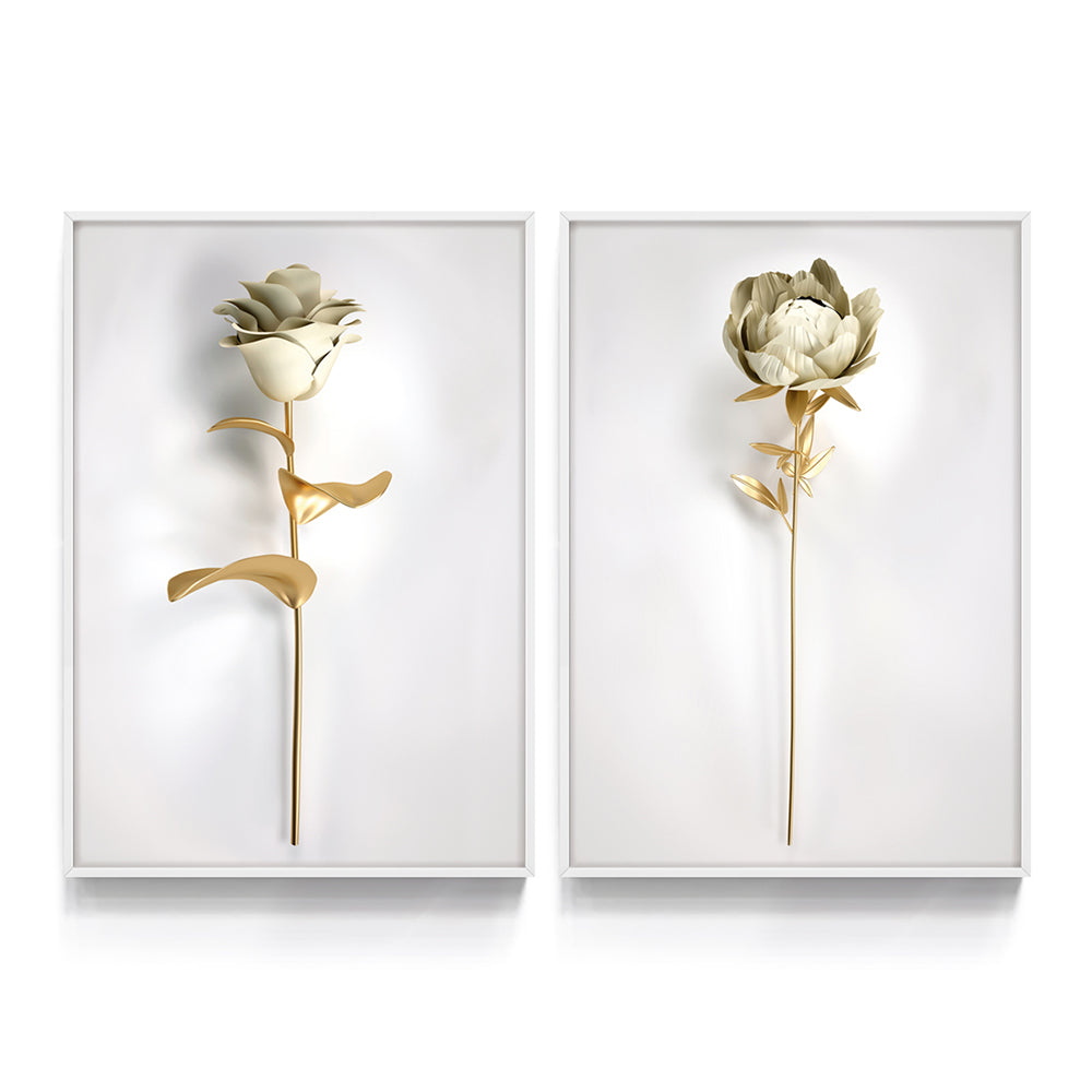 Composição de Quadros Floral 3D Gold