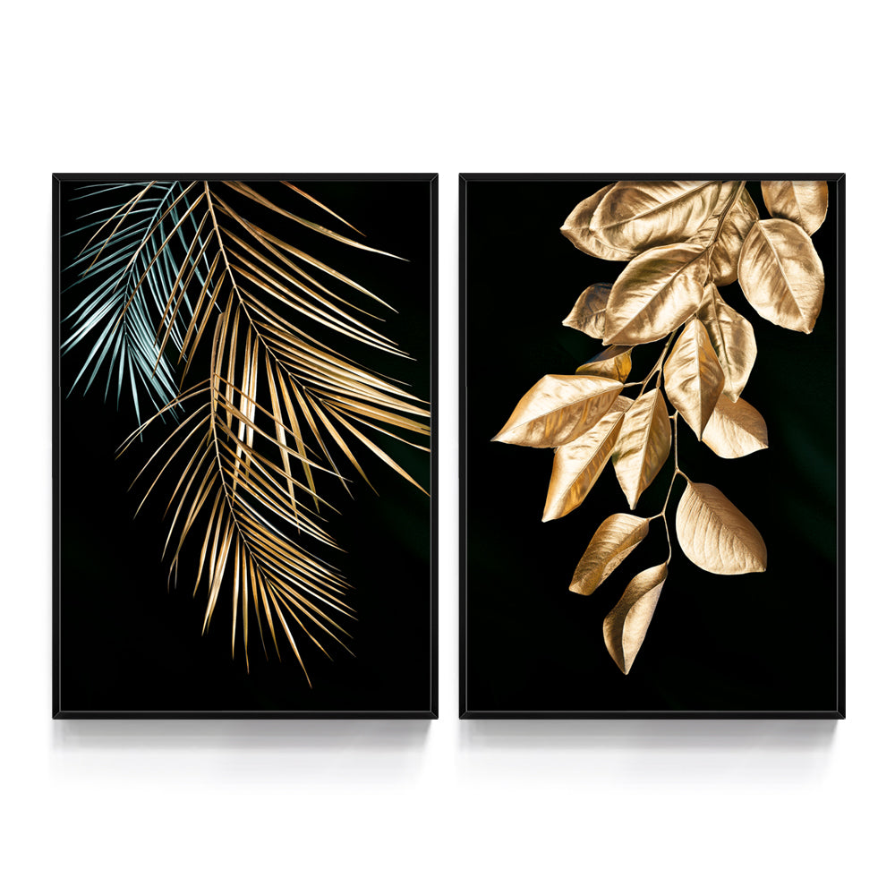 Composição de quadros Golden Leaf Duo