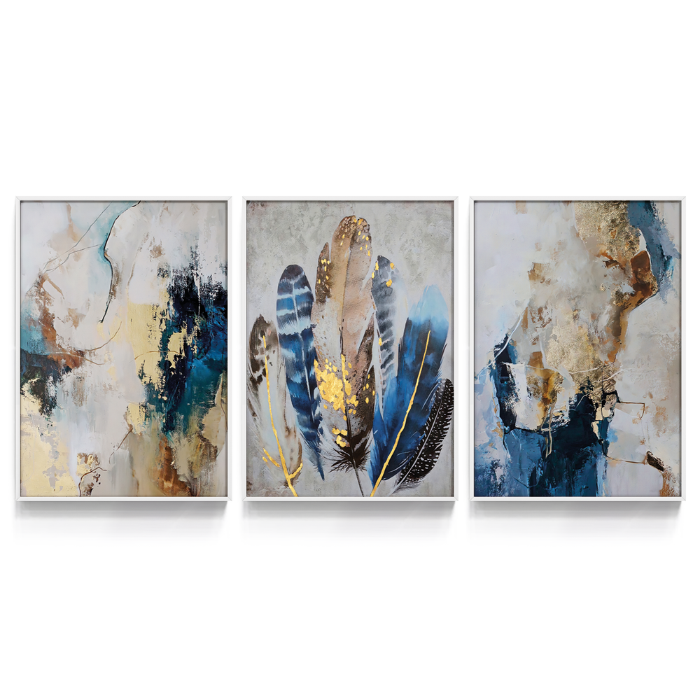 Composição de quadros Abstrato Dourado & Azul Trio