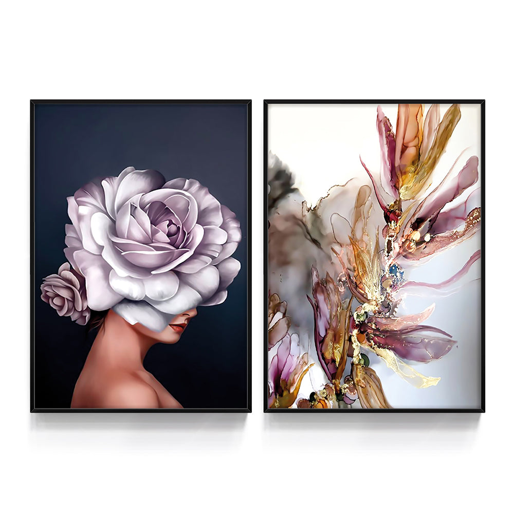 Composição de quadros Duo Flower Woman Abstract