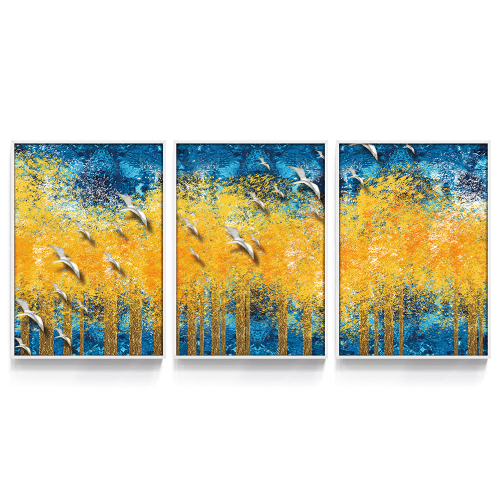 Composição de quadros Trio Pássaros Mármore