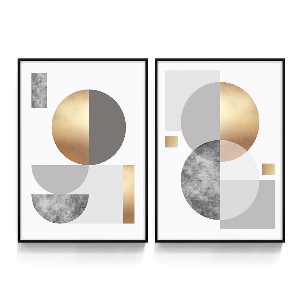 Composição de quadros Duo Círculos Cimento Gold