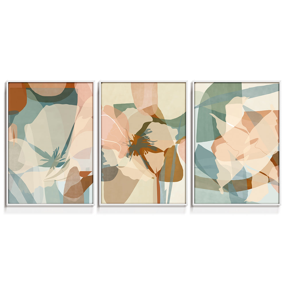 Composição de quadros Trio Flores Abstratas