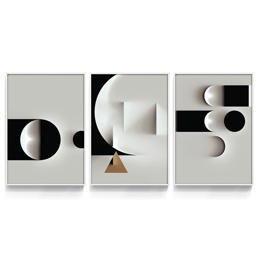 Composição de quadros Trio Abstrato Lua 3