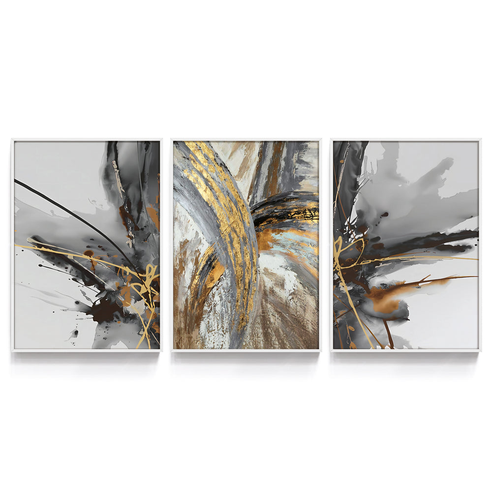 Composição de quadros Abstrato Preto & Dourado Trio