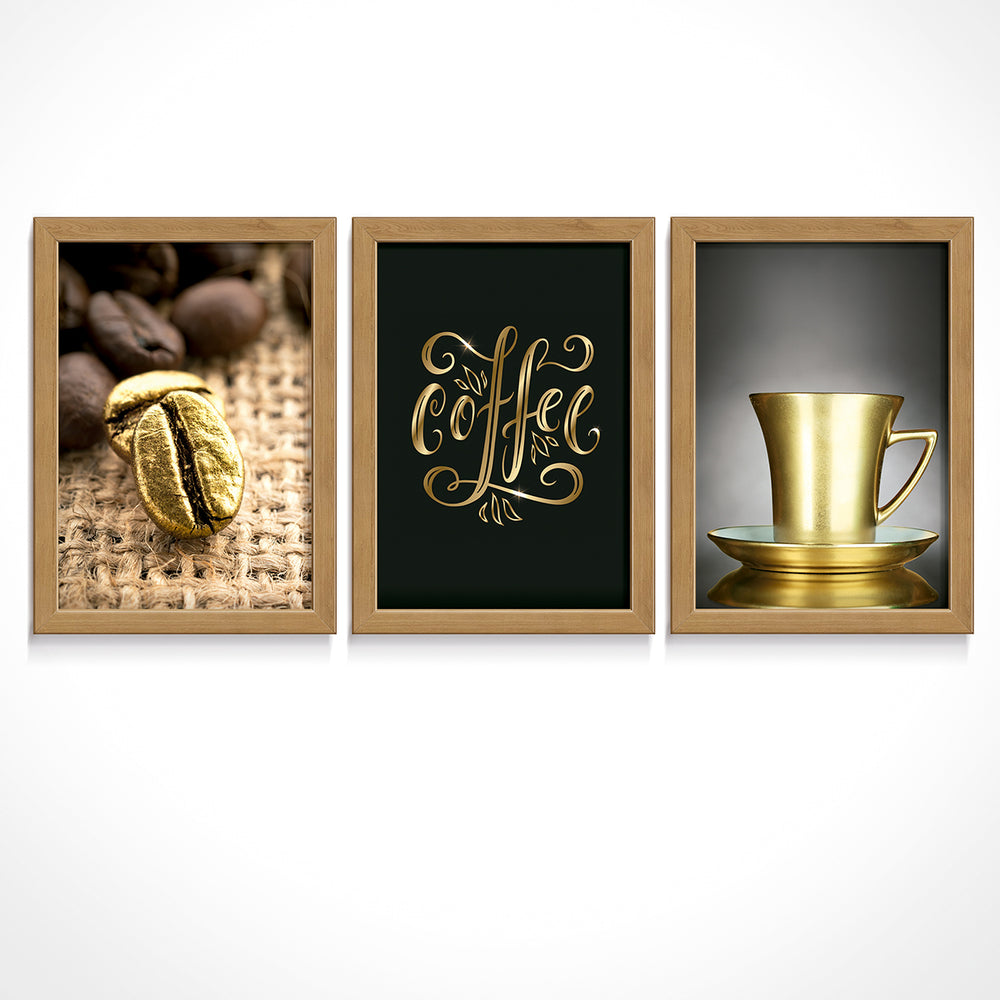 Composição de quadros Golden Coffee Trio 2