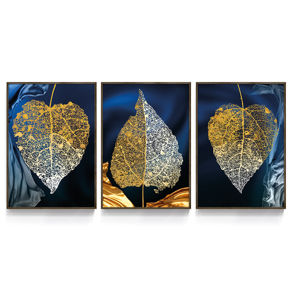 Composição de quadros Trio Folhas de Ouro