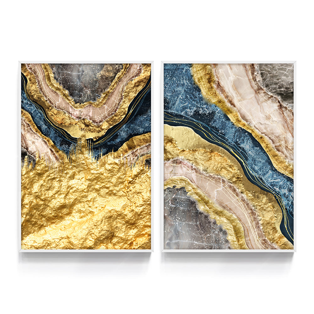 Composição de quadros Mármore Banho Dourado