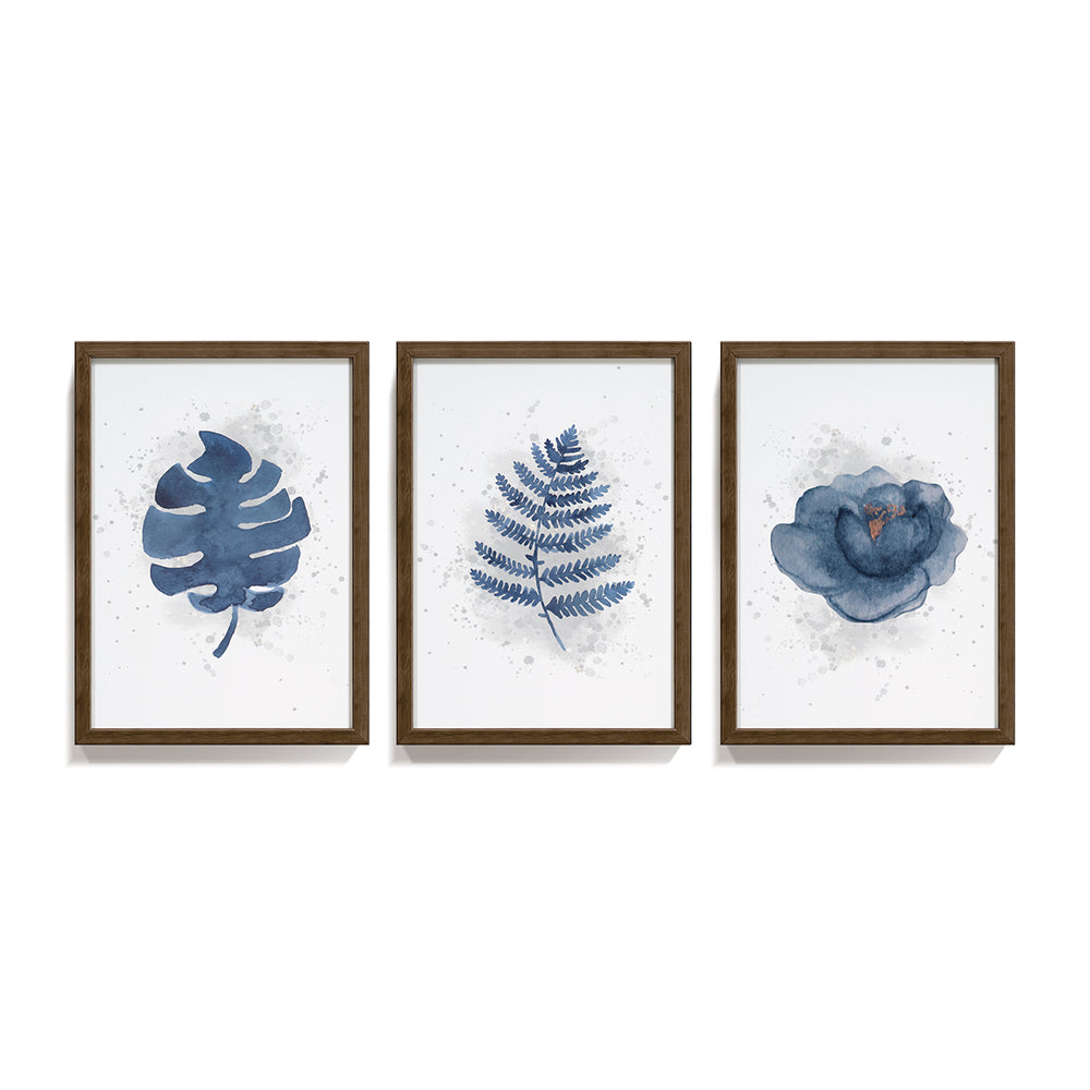 Composição de Quadros Trio Botânico Minimalista Azul