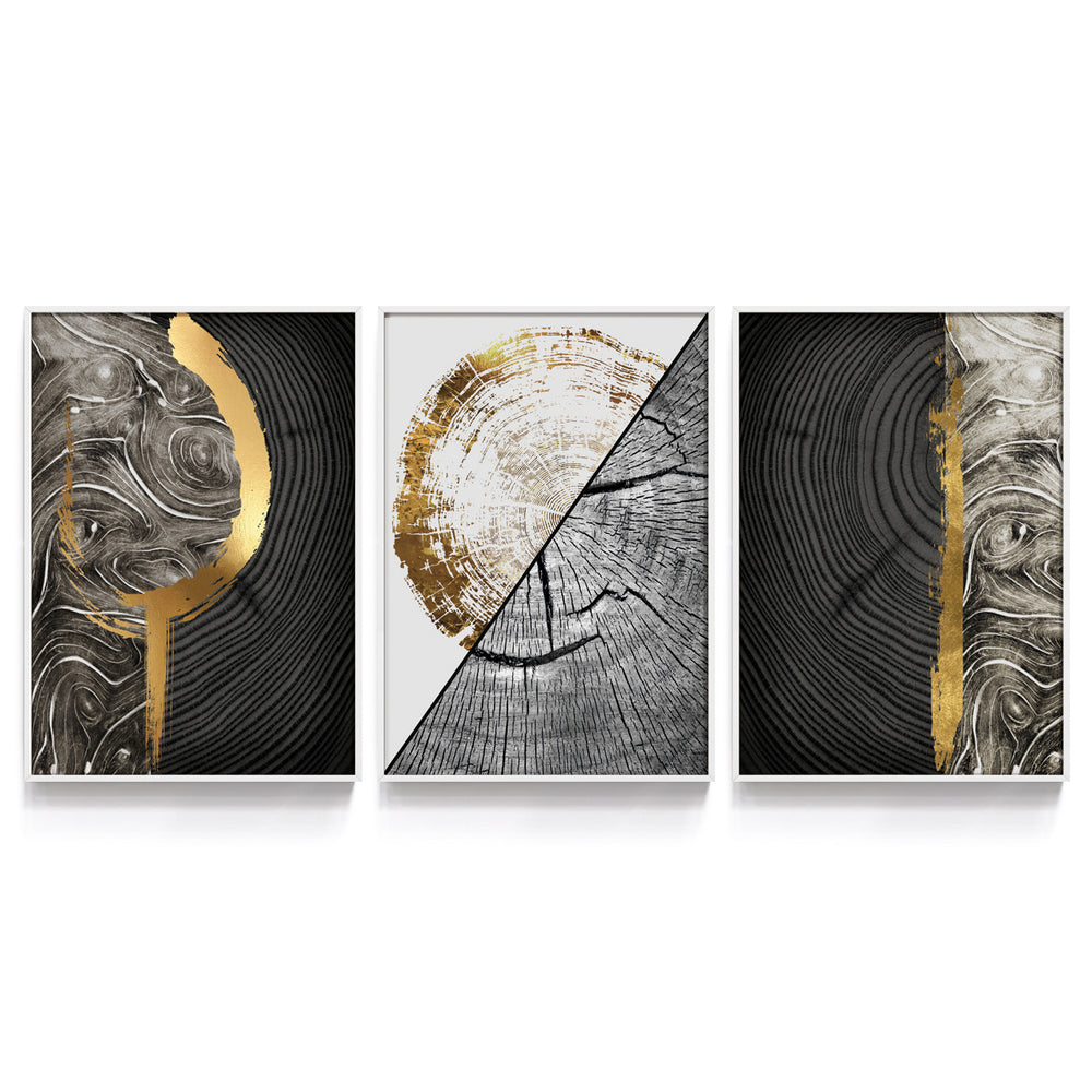 Composição de quadros Abstrato Dourado Moderno Trio