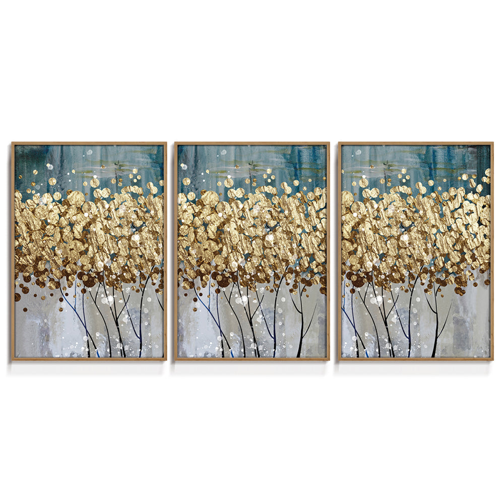 Composição de quadros Arbustos Dourados Trio