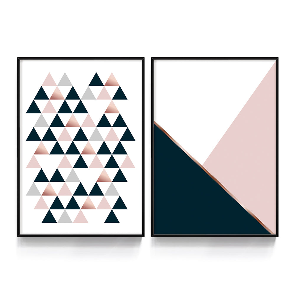 Composição de quadros Duo Geo Azul Rosê