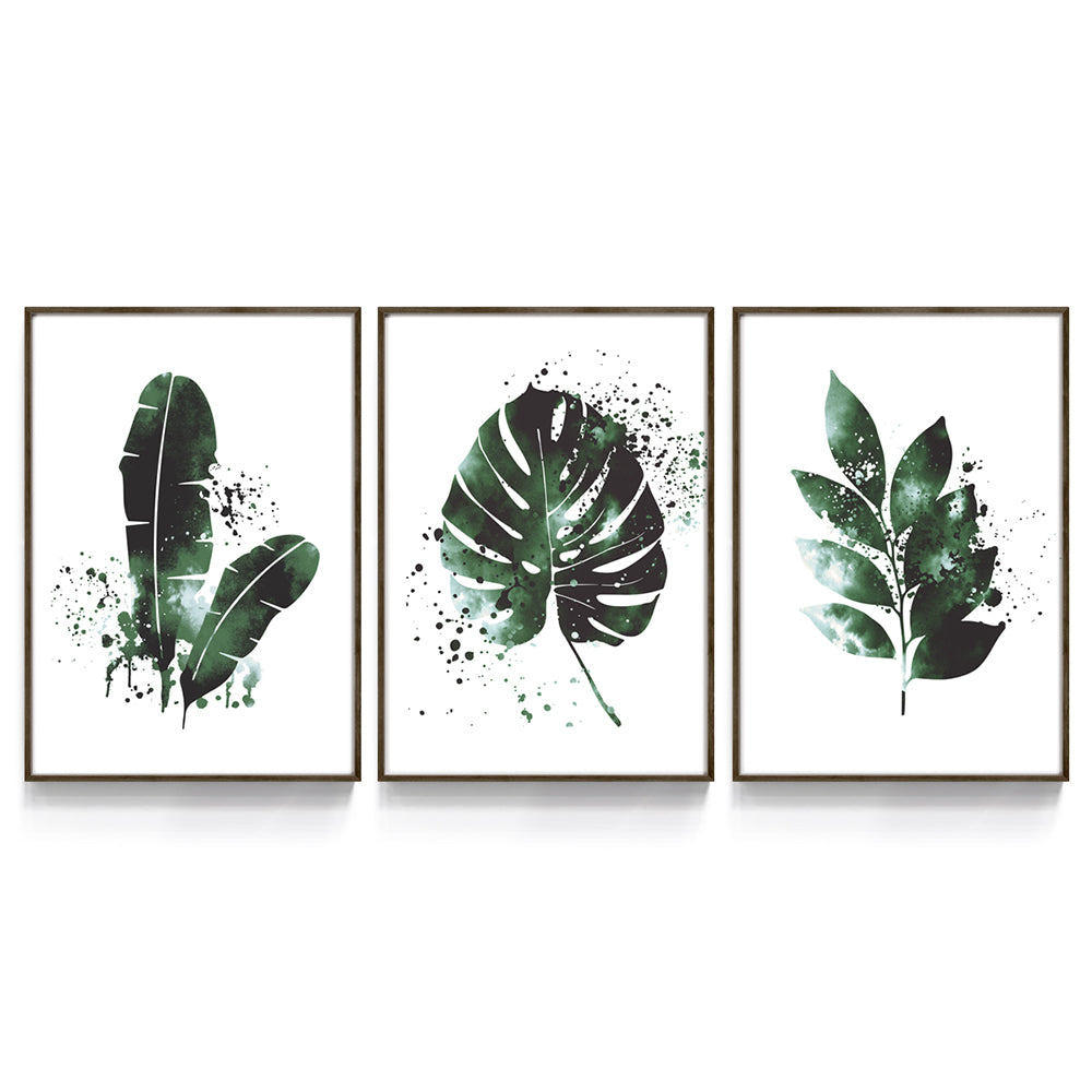 Composição de quadros Trio Folhas Verdes