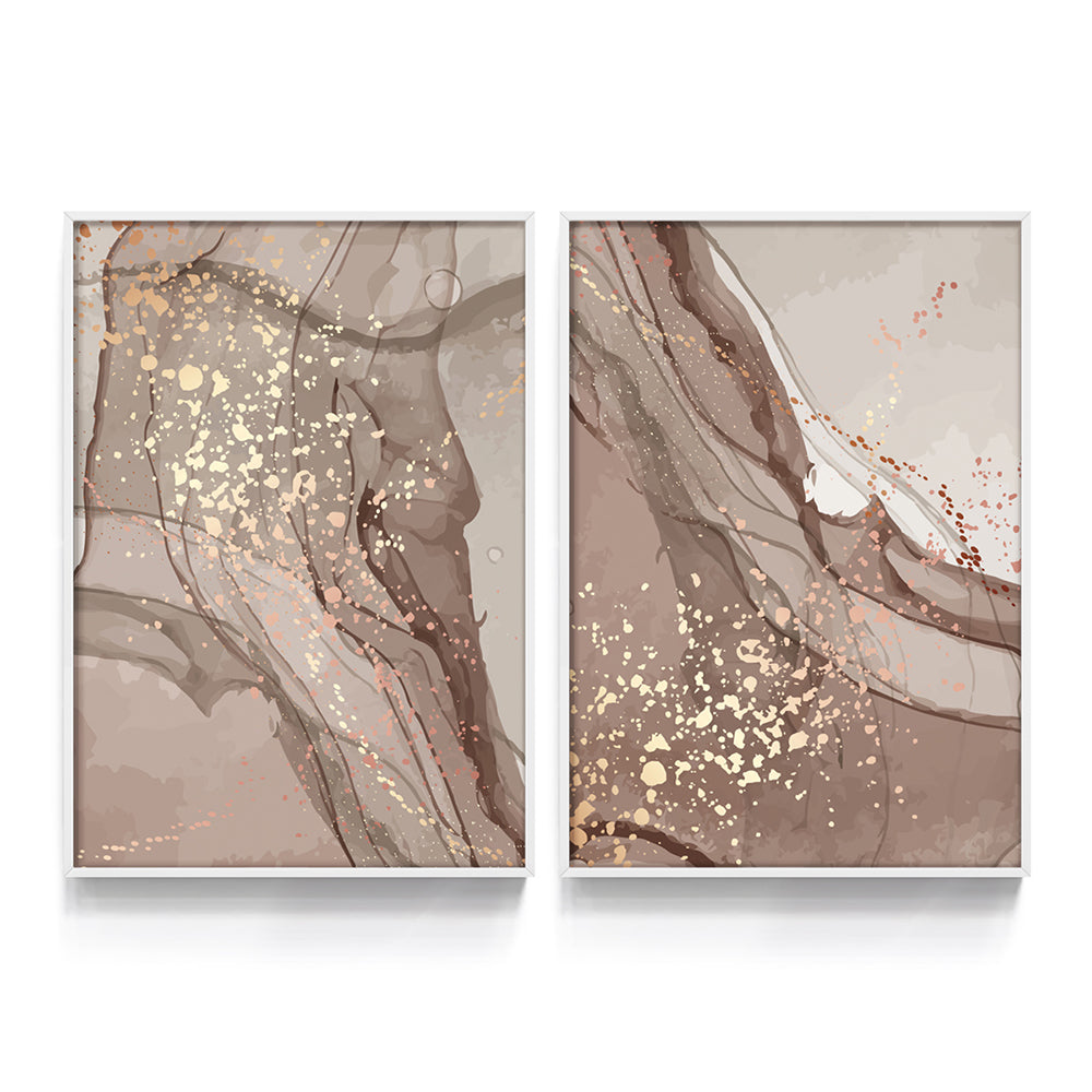 Composição de quadros Abstrato Bege & Dourado Duo