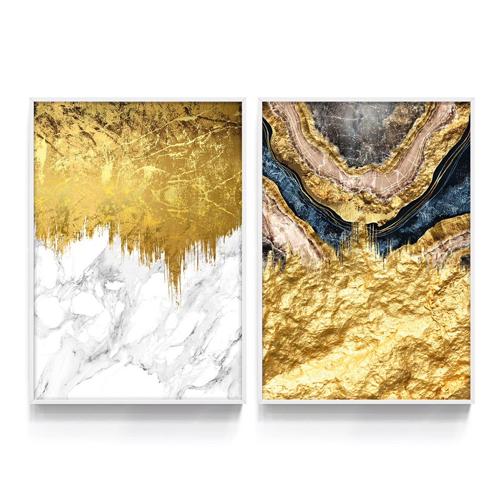 Composição de quadros Duo Mármore Branco Ouro