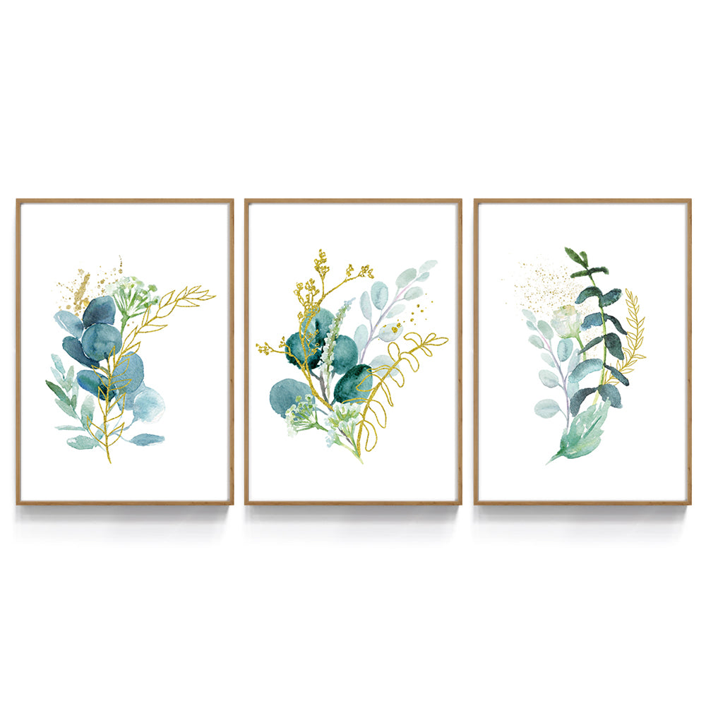 Composição de Quadros Trio Floral Azul
