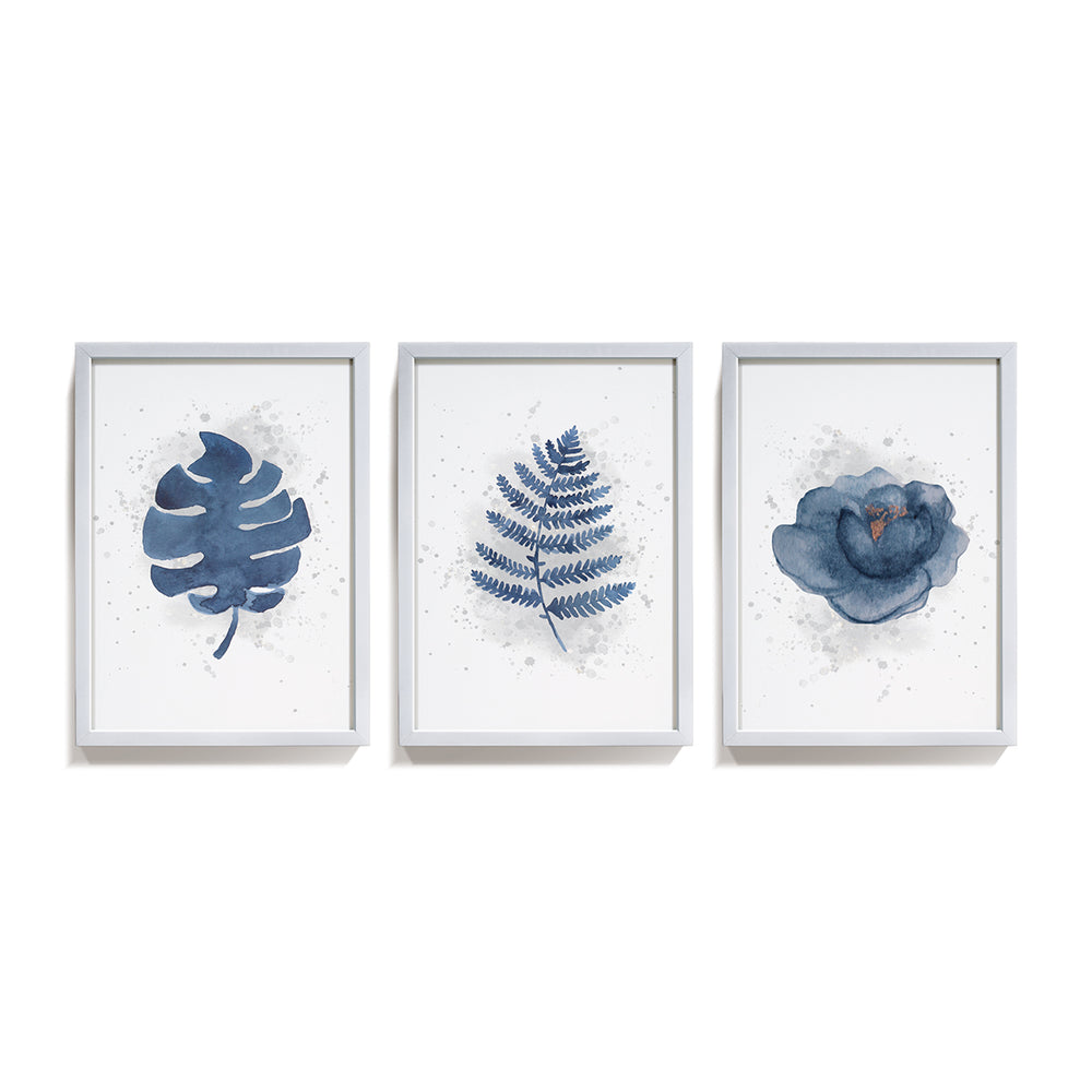 Composição de Quadros Trio Botânico Minimalista Azul