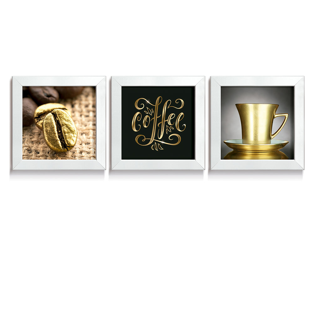 Composição de quadros Golden Coffee Trio 1