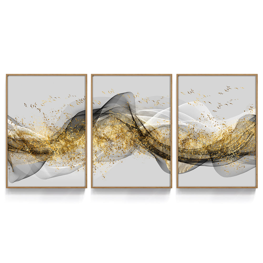 Composição de quadros Trio Ondas Gold