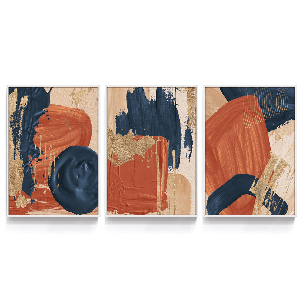 Composição de quadros Abstrato Terracota & Azul Trio