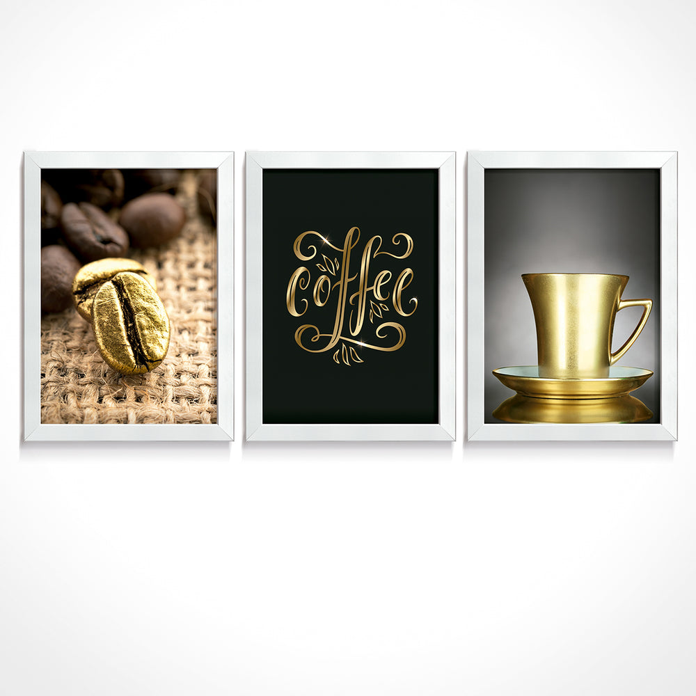 Composição de quadros Golden Coffee Trio 2
