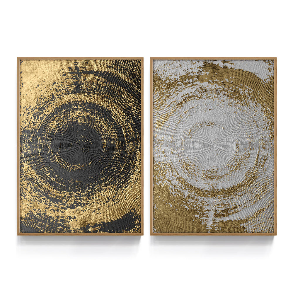 Composição de quadros Duo Textura Círculo Dourado