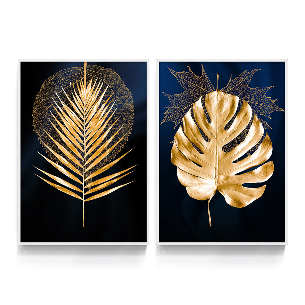 Composição de quadros Duo Folhas em Ouro