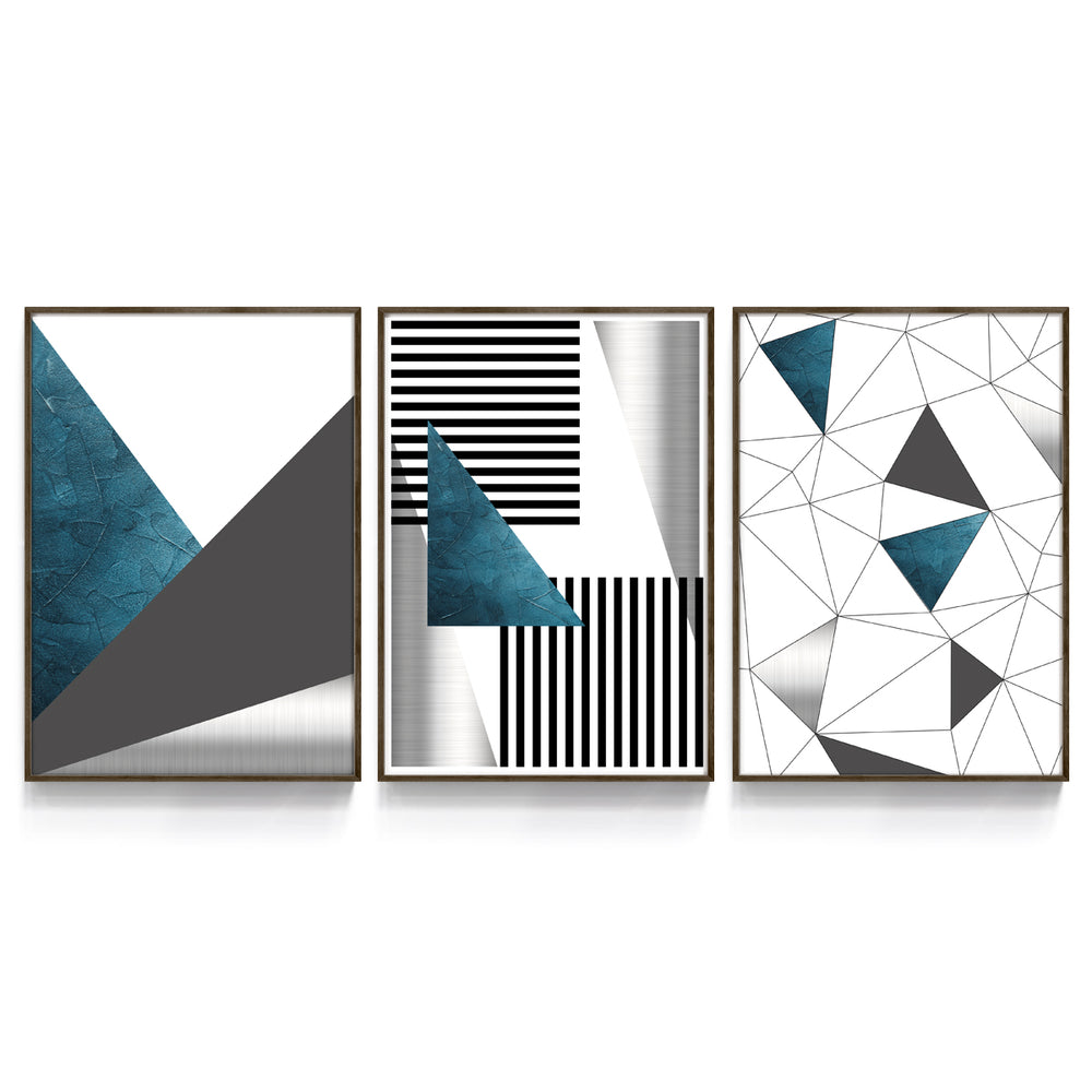 Composição de quadros Trio Geométrico com Prata