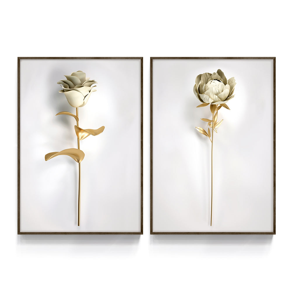 Composição de Quadros Floral 3D Gold