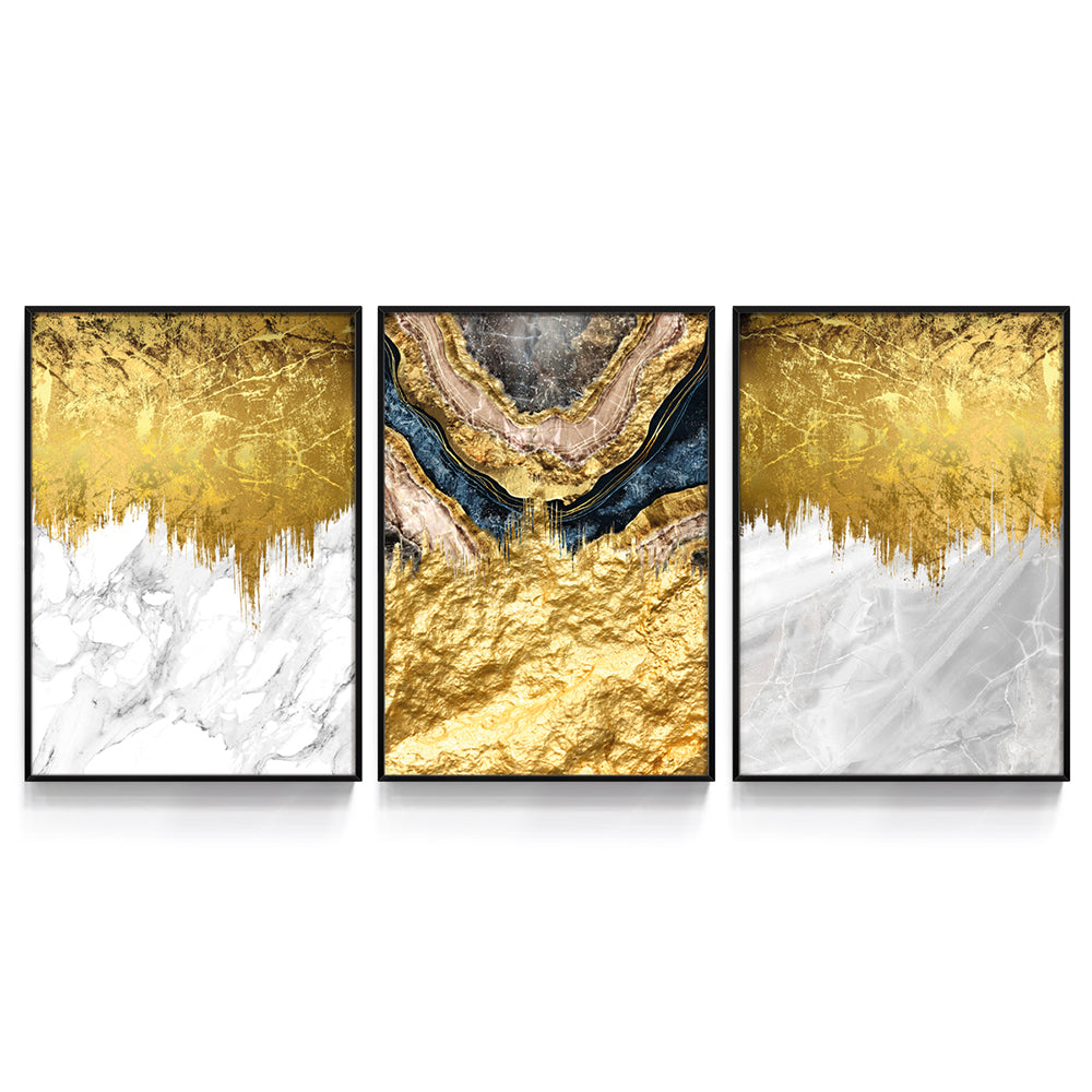Composição de quadros Trio Mármore Branco Ouro